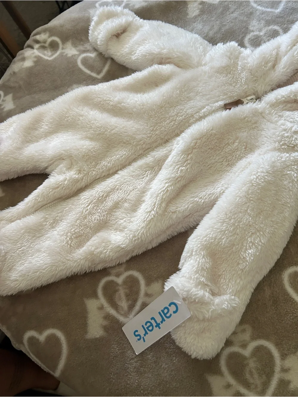 Carter's Cream Plush Bear Hooded One-Piece